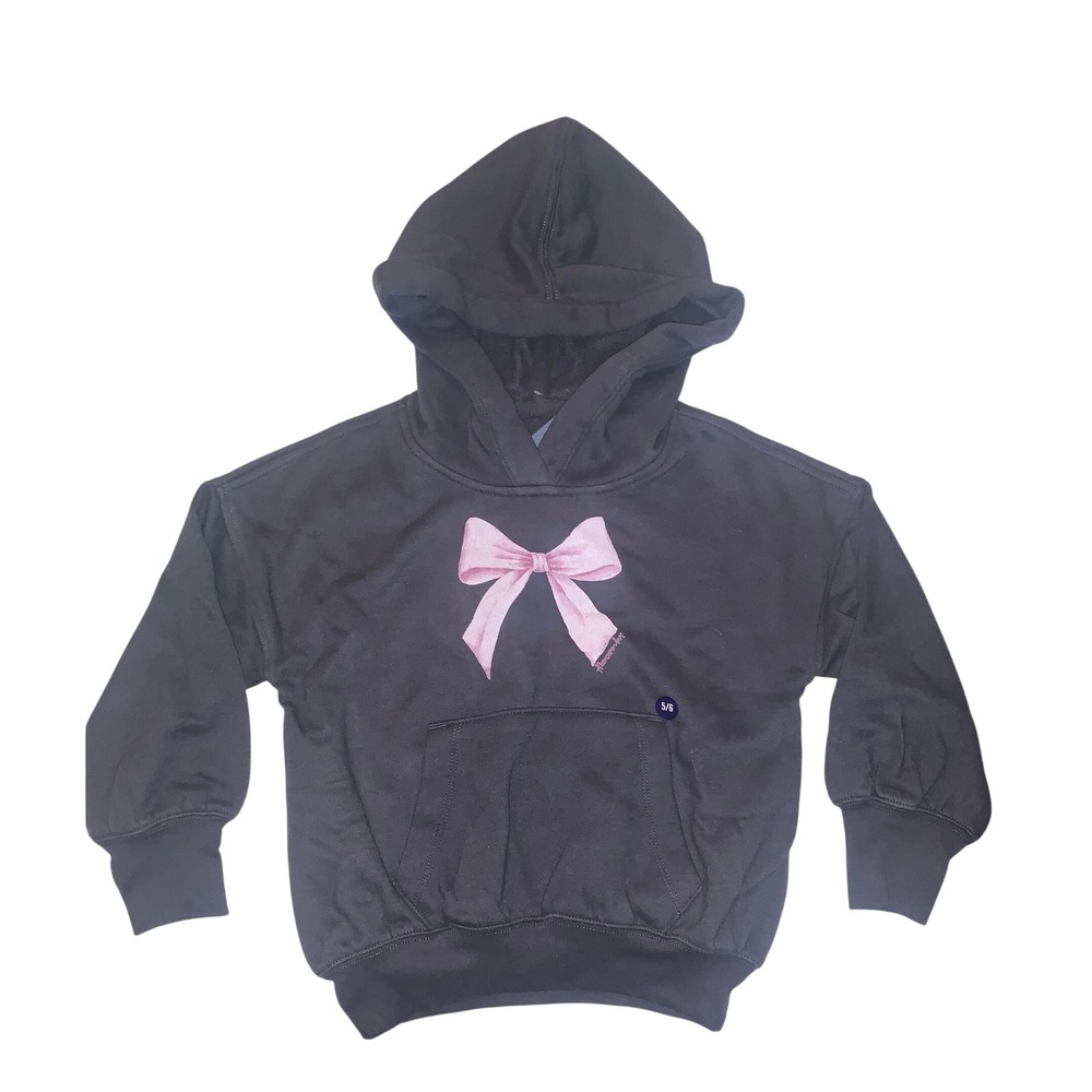 Abercrombie Kids Girls Grey Pink Bow Graphic Hoodie Sweatshirt Size 5/6 NEW